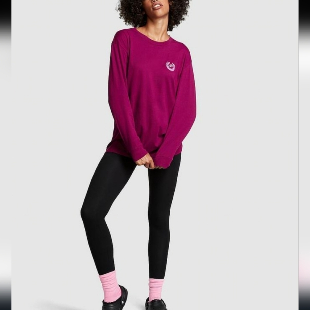 PINK Victorias Secret Vivid Magenta Oversized Long Sleeve Campus Tee XXL - Picture 10 of 10